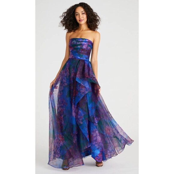 NWT Theia Dorian Strapless Floral Print Organza Gown Size 10 $945 [jb] - Picture 5 of 15